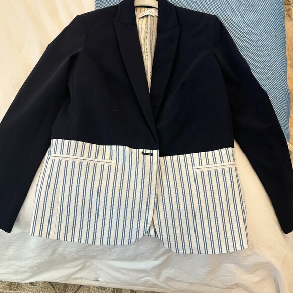 Tanya Taylor NWOT Navy Blazer with colorblocking white with blue stripes